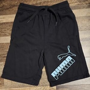 Puma Athletic Shorts Black with Aqua Logo Boys Size Medium 10-12